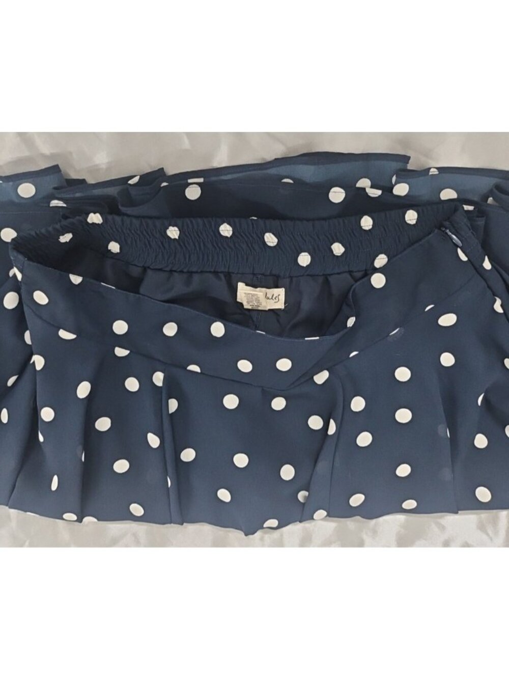 Maison Jules Polka Dot Skirt Large Navy White Retro Midi Parisian Flowy Skater - Picture 10 of 12